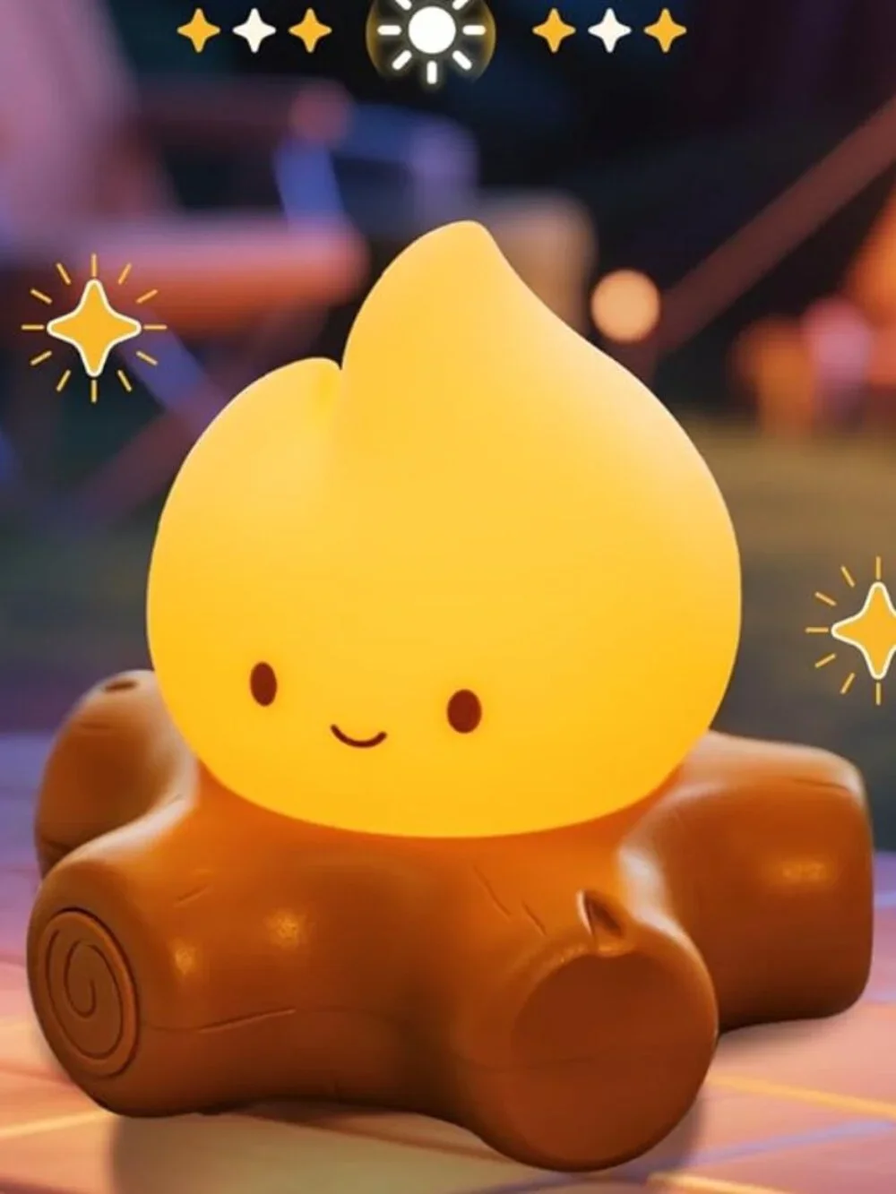 Cute Campfire LED Night Light Lamp Smiling Face Dimmable Rechargeable